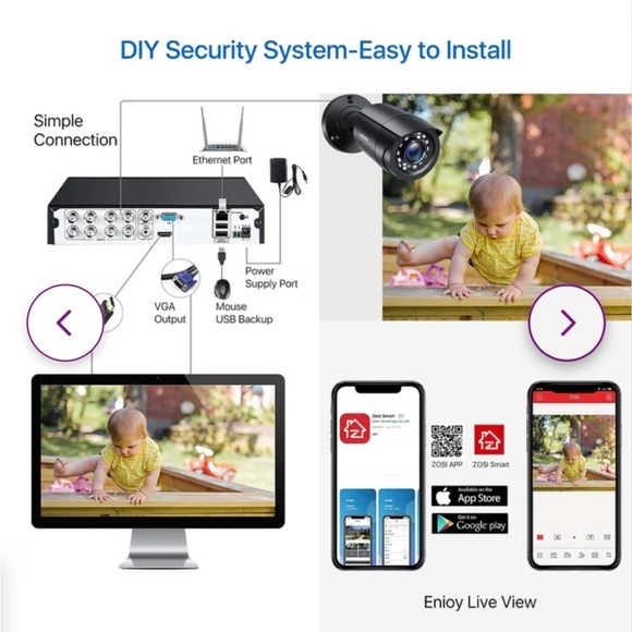 Brand NEW ZOSI 8ch Video Surveillance System cctv video enbled 4 Camera security - Picture 9 of 15